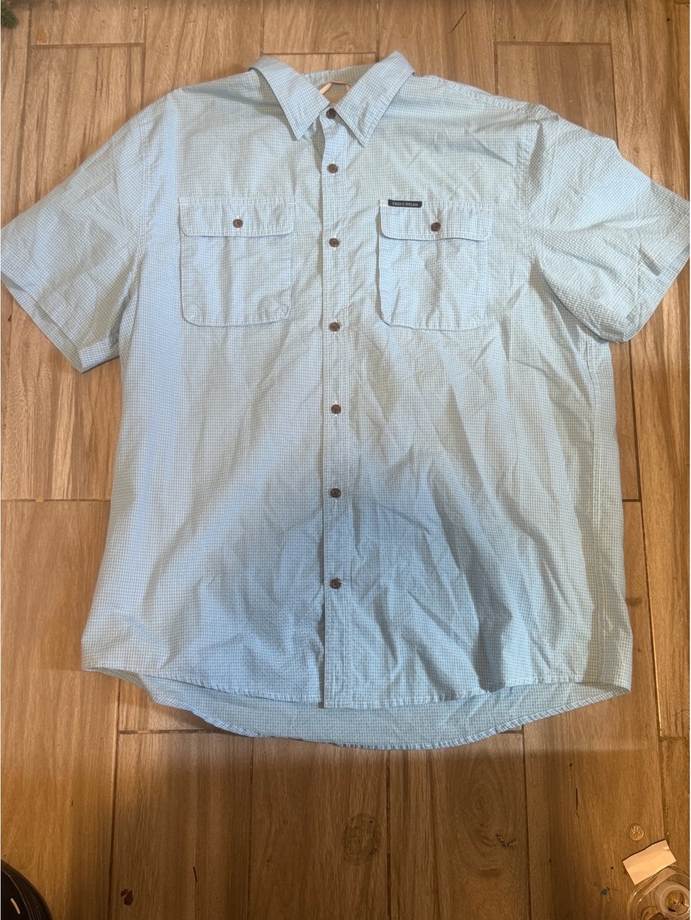 Field & Stream Men's XXL Light Blue Checkered Short Sleeve Shirt